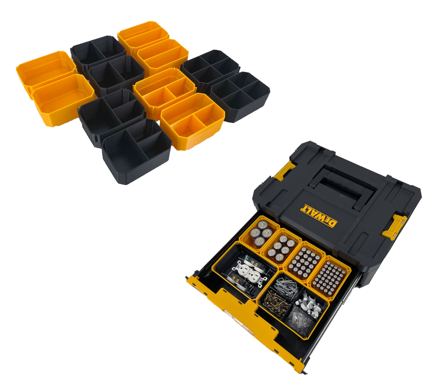 Dewalt TSTAK Single Deep Drawer Tool Organizer Box Compatible Small Nesting Bin Set - Yellow