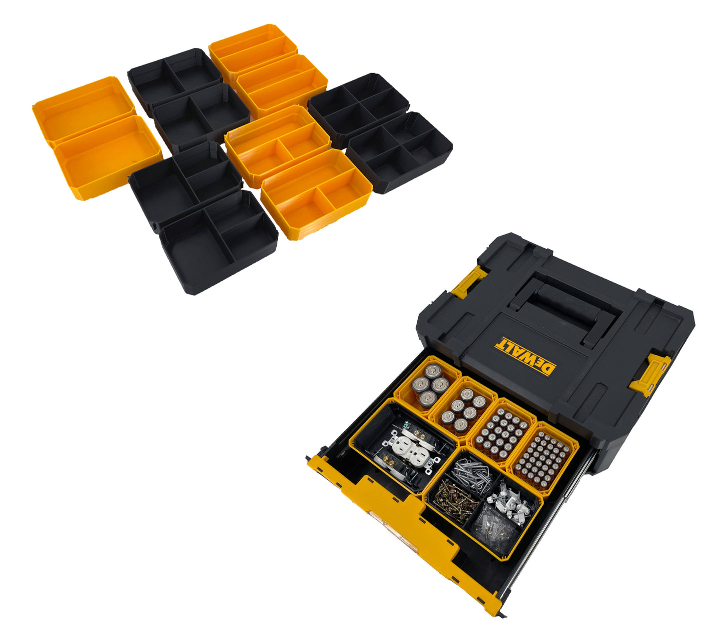 Dewalt TSTAK Single Deep Drawer Tool Organizer Box Compatible Large Nesting Bin Set - Yellow