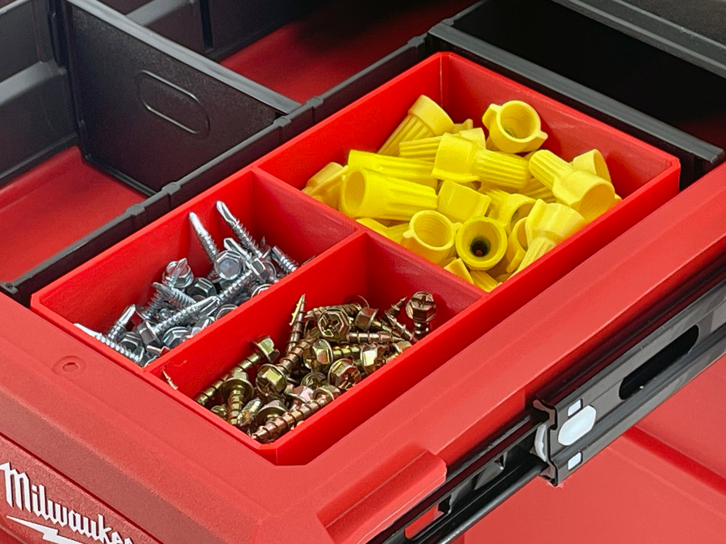 Milwaukee Packout Multi-Depth 3-Drawer (Upper) Tool Box Compatible Medium Nesting Bins - Red