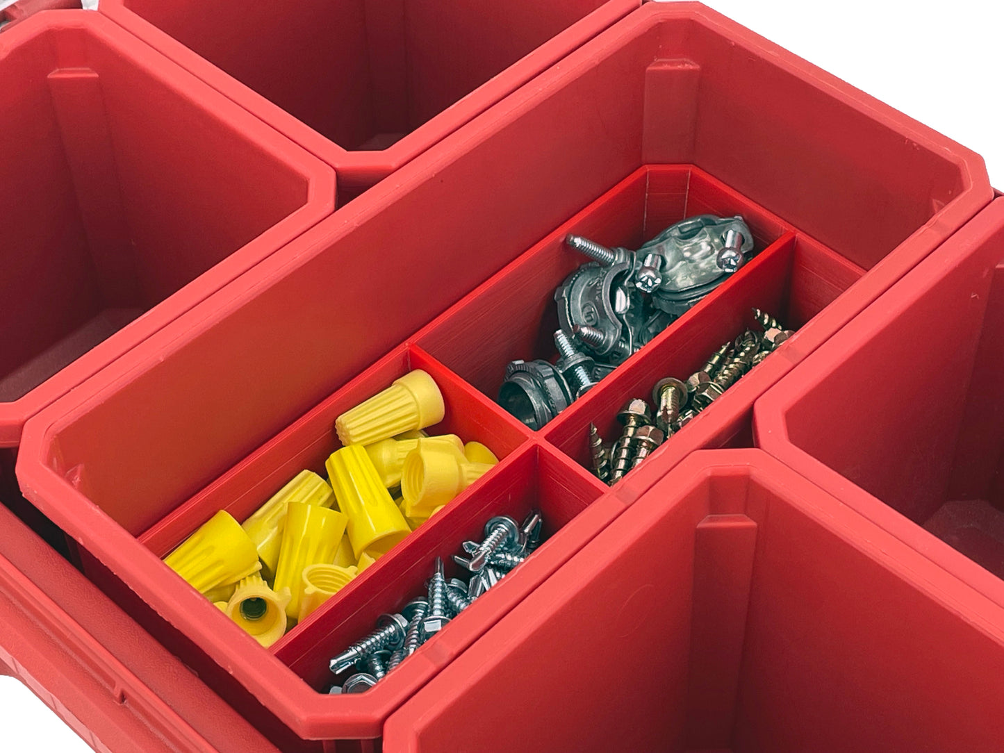 Milwaukee Packout Compact Organizer Compatible Long Nesting Bin Top and Bottom Set - Red