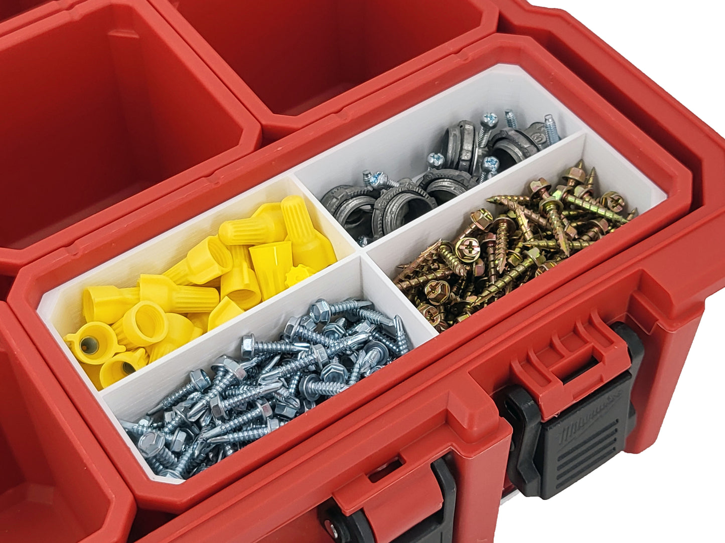 Milwaukee Jobsite Organizer Compatible Long Nesting Bin Top and Bottom Set - White