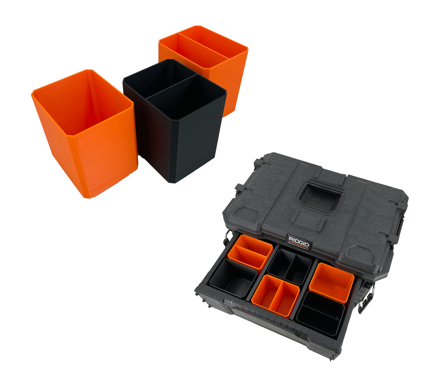 Ridgid 2.0 Pro Gear 2 Drawer Tool Organizer Box Compatible Small Nesting Bins - Orange