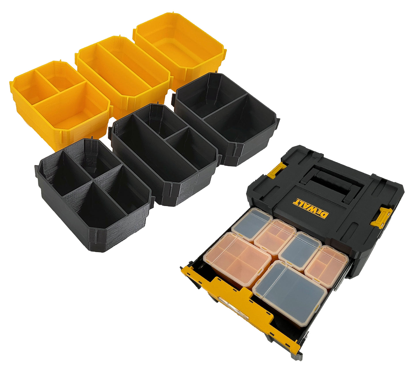 Dewalt TSTAK Single Deep Drawer Tool Organizer Box Compatible Small Cup Bins - Yellow