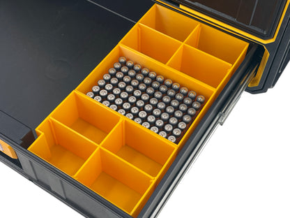 Dewalt ToughSystem 2.0 3 Drawer Tool Box Case Compatible Small AA AAA C D 9V Bin - Yellow