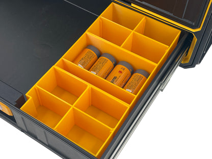 Dewalt ToughSystem 2.0 3 Drawer Tool Box Case Compatible Small AA AAA C D 9V Bin - Yellow