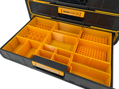 Dewalt ToughSystem 2.0 3 Drawer Tool Box Case Compatible Small AA AAA C D 9V Bin - Yellow