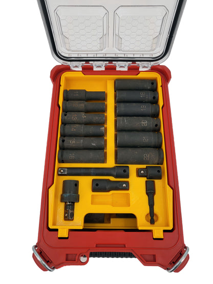 Milwaukee Packout Compact Organizer Compatible Dewalt 1/2" Metric Deep Impact Socket Tray Insert Set