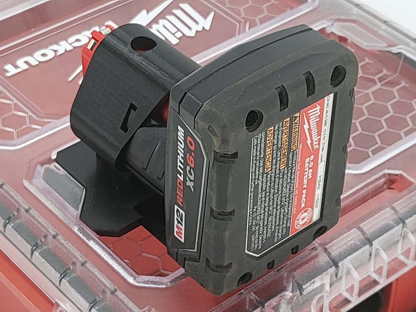 Milwaukee Packout Compatible M12 Battery Locking Mount Holder - Black