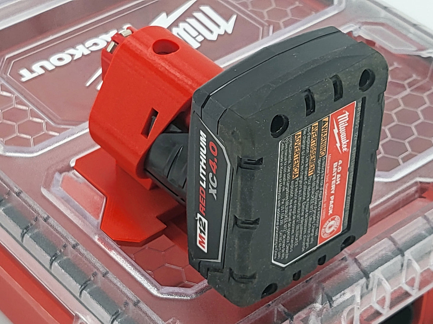 Milwaukee Packout Compatible M12 Battery Locking Mount Holder - Red