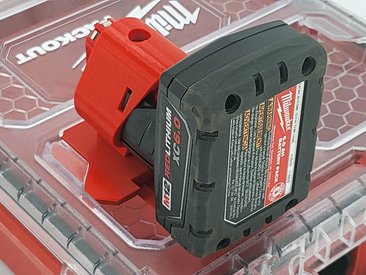 Milwaukee Packout Compatible M12 Battery Locking Mount Holder - Red