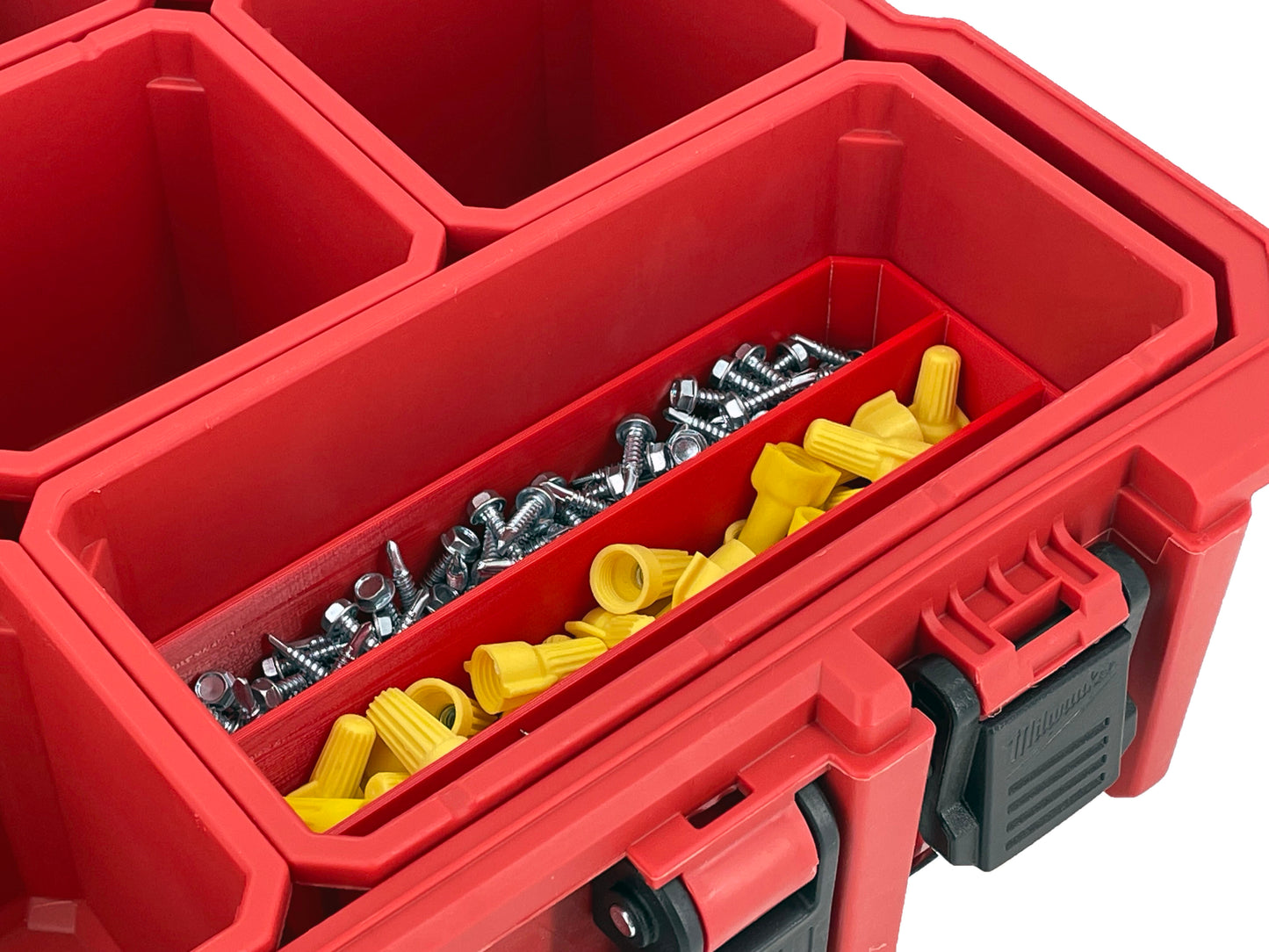 Milwaukee Jobsite Organizer Compatible Long Nesting Bin Top and Bottom Set - Red