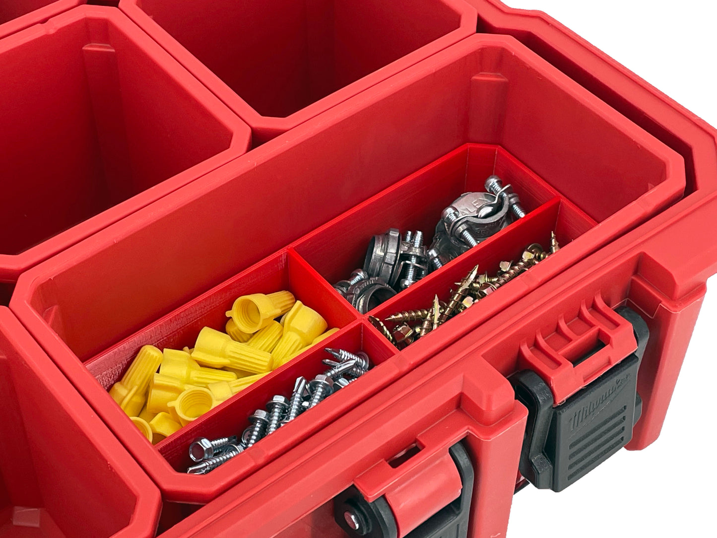 Milwaukee Jobsite Organizer Compatible Long Nesting Bin Top and Bottom Set - Red