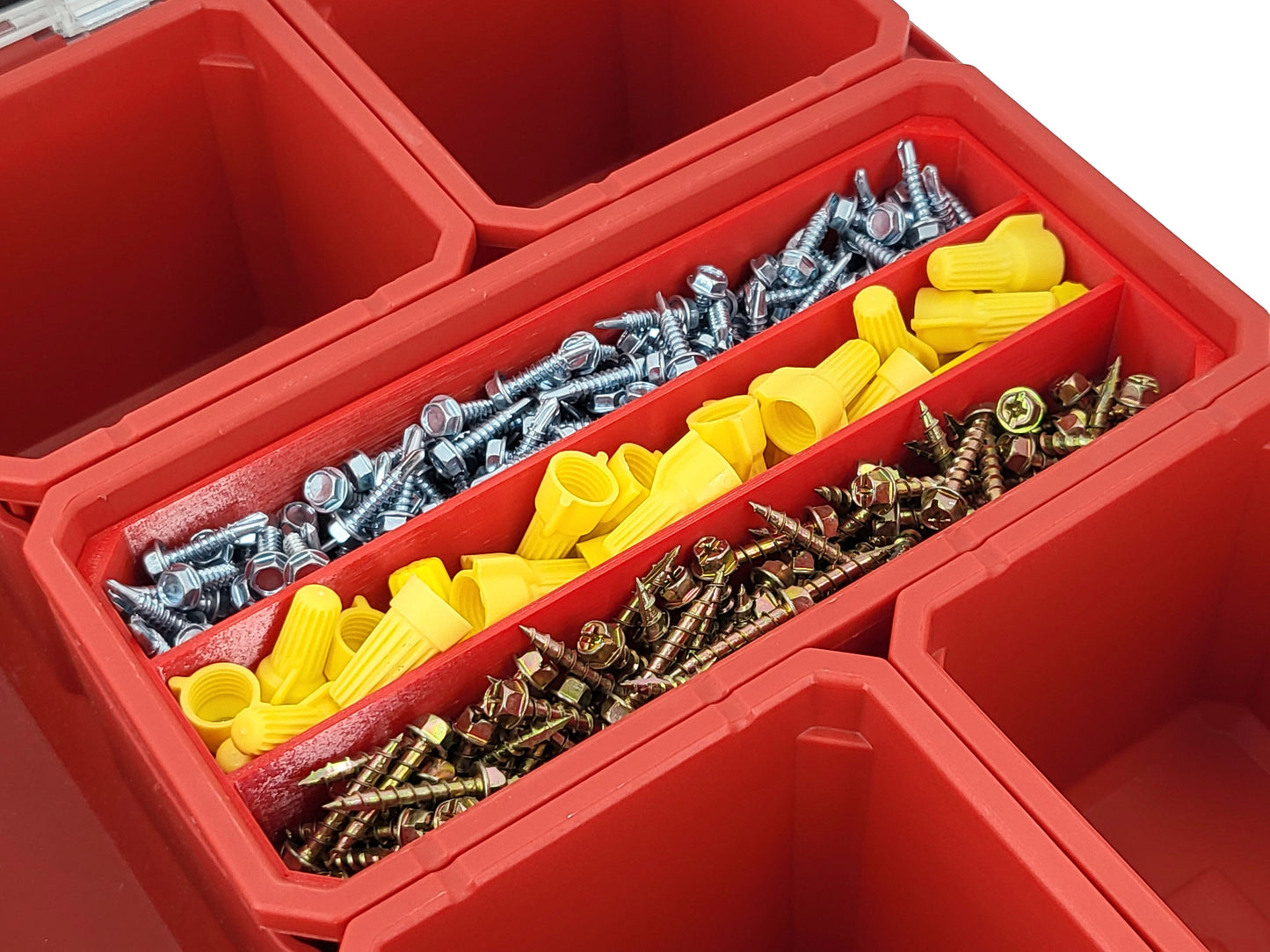 Milwaukee Packout Organizer Compatible 3rd Height Long Nesting Bins - Red